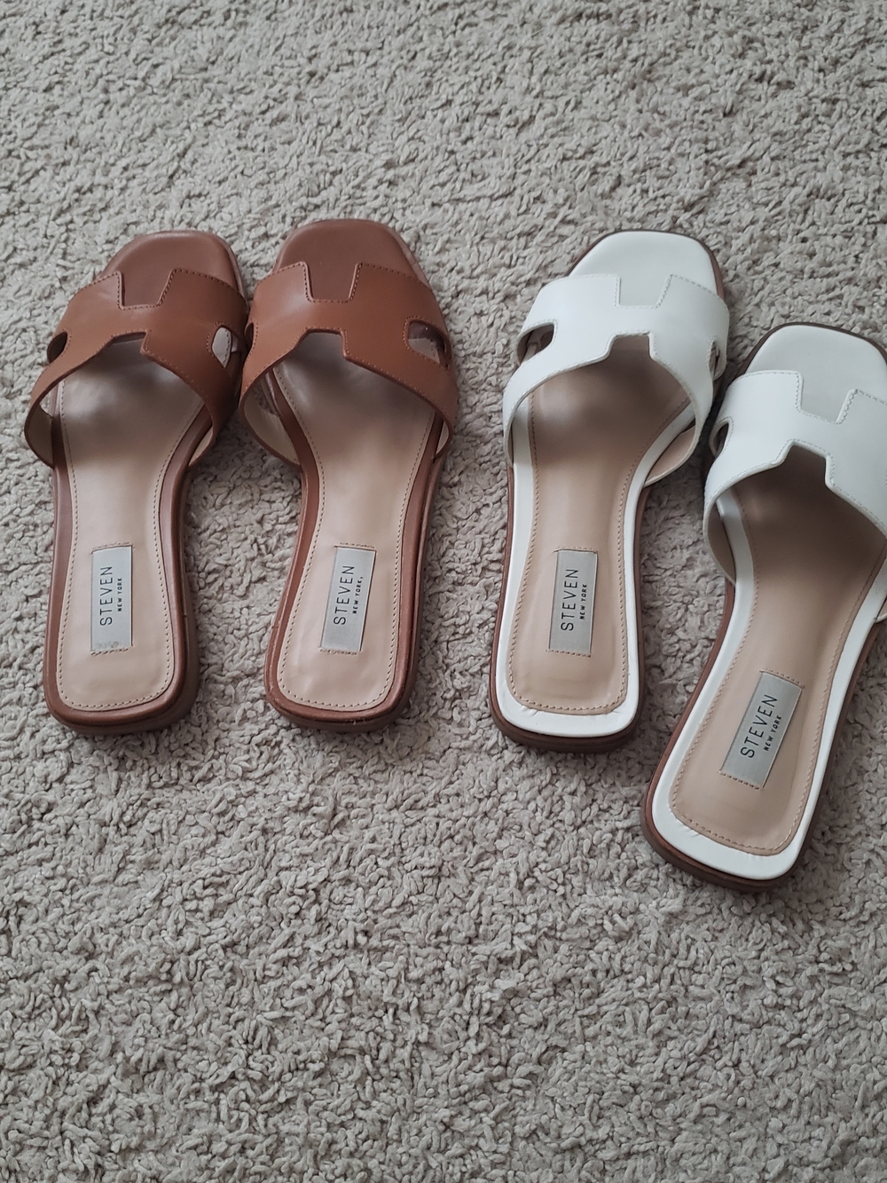 STEVEN by Steve Madden Hadyn Brown and White Slide Sandals Size 7, 7.5